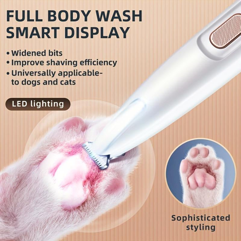 Rechargeable Pet Hair Trimmer Kit, Pet Paw Trimmer, Cordless Quiet Dog Trimmer for Grooming with LED Light, Small Dog Grooming Clippers for Dogs & Cats, Pet Grooming Tool,Waterproof, Low Noise Pet Shaver