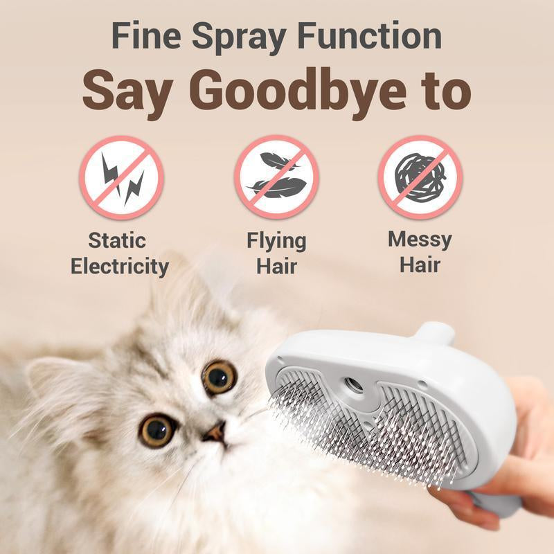 Steam Brush for Pets Long Short Haired, 3-In-1 Spray Dematting Comb with One-Button Clean, Grooming Tool for Small Animals