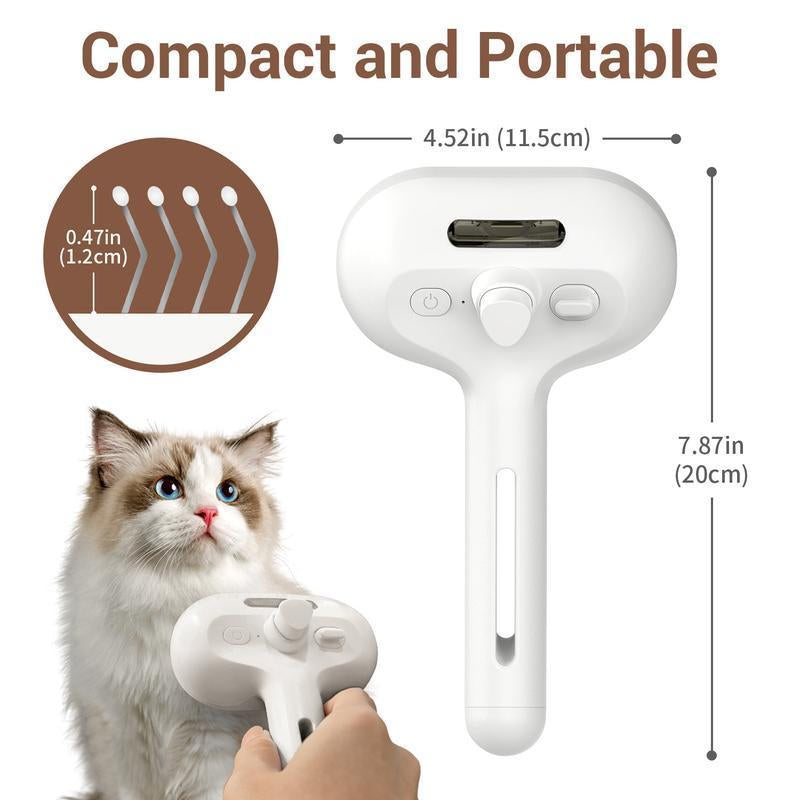 Steam Brush for Pets Long Short Haired, 3-In-1 Spray Dematting Comb with One-Button Clean, Grooming Tool for Small Animals