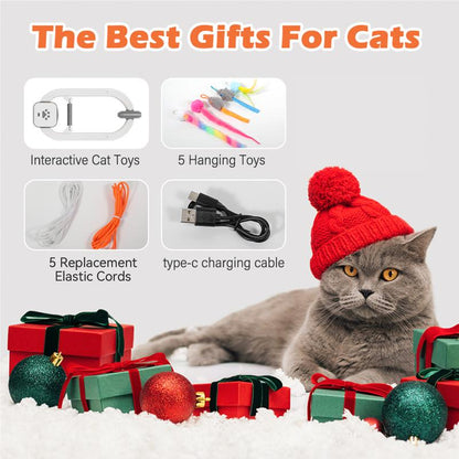 HAPPYCODE Electric Cat Teaser with Remote, Interactive Pet Toy, Rechargeable Door Clip Design, Dual Modes --- 360° Rotation and Irregular Jumping, Stimulates Mind & Body,Cat Toys, Cat Stuff Bird Cat Stuff Cat Toys,Christmas Gifts,Interactive Cat Toy