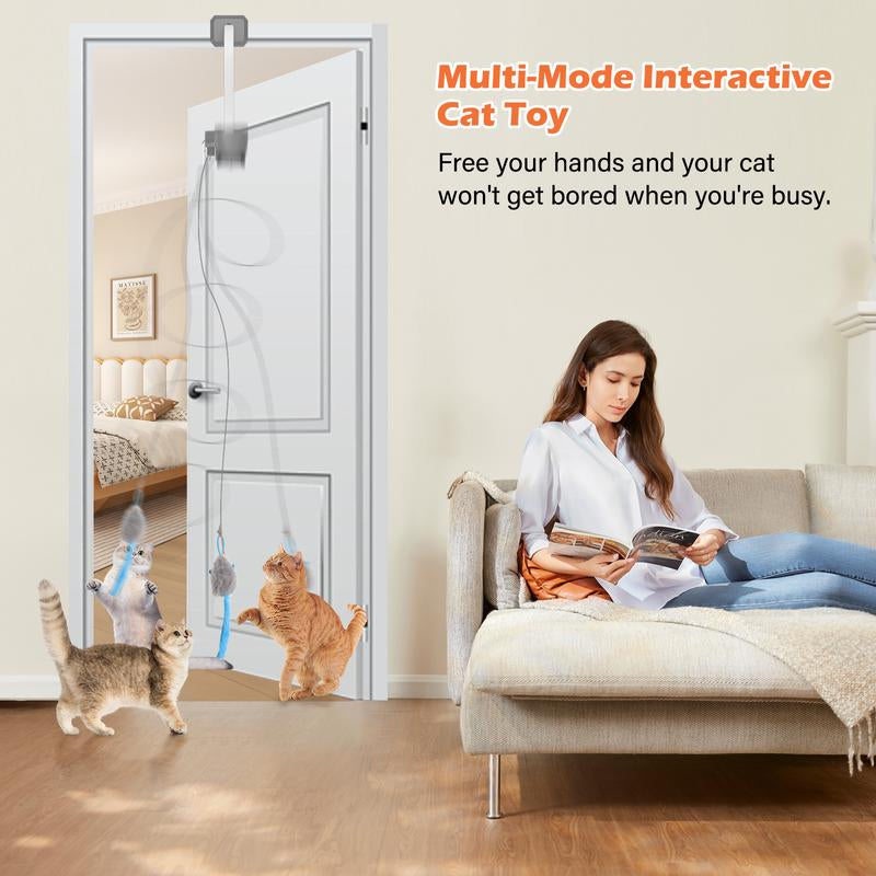 HAPPYCODE Electric Cat Teaser with Remote, Interactive Pet Toy, Rechargeable Door Clip Design, Dual Modes --- 360° Rotation and Irregular Jumping, Stimulates Mind & Body,Cat Toys, Cat Stuff Bird Cat Stuff Cat Toys,Christmas Gifts,Interactive Cat Toy