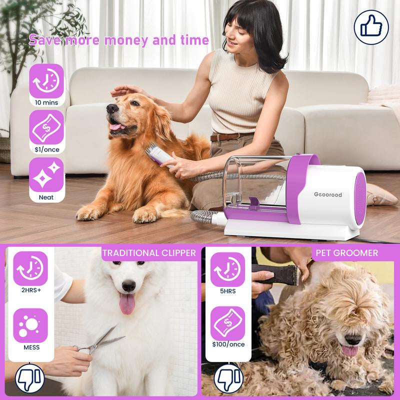 【Geoorood】 Geoorood Dog Grooming All-In-One Kit with Vacuum Brush 2.5L Large Pog, Stainless Steel Blades Lightweight Design 13Kpa Suction Force Portable Cleaning Set #Tiktokshopjumpstartsale