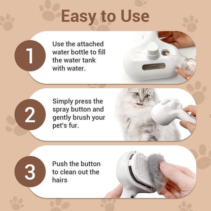 Steam Brush for Pets Long Short Haired, 3-In-1 Spray Dematting Comb with One-Button Clean, Grooming Tool for Small Animals
