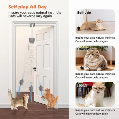 HAPPYCODE Electric Cat Teaser with Remote, Interactive Pet Toy, Rechargeable Door Clip Design, Dual Modes --- 360° Rotation and Irregular Jumping, Stimulates Mind & Body,Cat Toys, Cat Stuff Bird Cat Stuff Cat Toys,Christmas Gifts,Interactive Cat Toy
